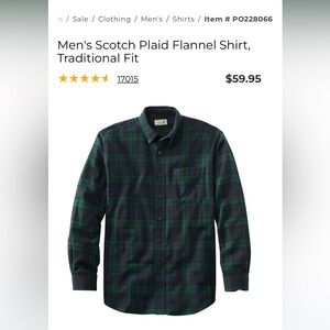 L.L. Bean Men's Scotch Plaid Flannel Shirt, XT TALL